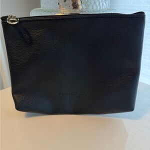Salvatore Ferragamo Midnight Navy Leather Clutch Pouch